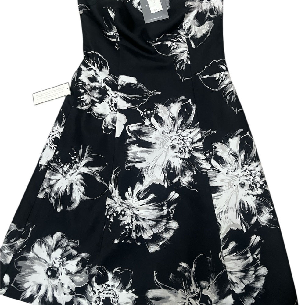 NWT Ann Taylor Black and White Strapless  A-Line Dress Sz 2